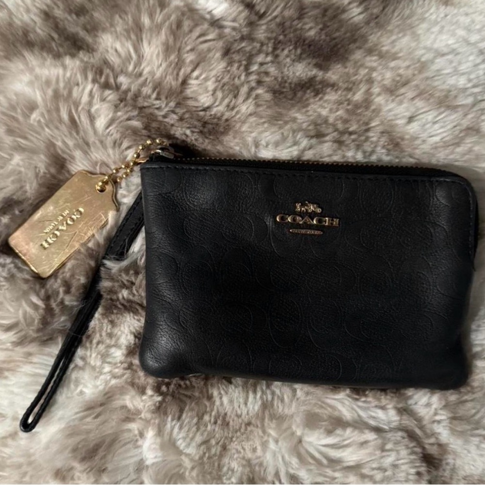 Coach Black Embossed Leather Wristlet